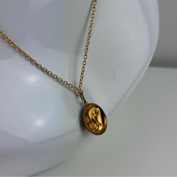 "Antique" Faux Gold Moon Face Charm Pendant Necklace Celestial Boho Witchy Goth! - Picture 12 of 16